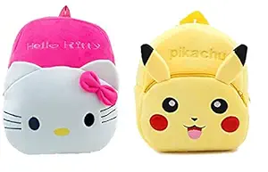 Blue Tree Kids School Bag Soft Plush Backpack Cartoon Bags Mini Travel Bag for for Girls Boys Toddler Baby Hello Kitty & Pikachu