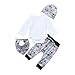 Produktbild QinMM Neugeborenen Baby Strampler Tops Prin Hosen Cap Lätzchen Halloween Outfits Kleidung Set Geist Print Kleidung Set Weiß für 6 Monate-24 Monate (12M, Weiß)