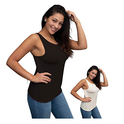 sanaviva® [2 STK Bambus Shirt Damen |Achselhemd Bambus |Unterwäsche |Unterhemd Damen aus Bambusviskose (L, Schwarz)