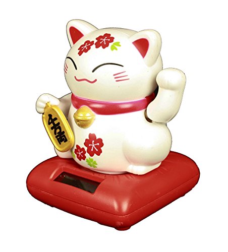 HAAC Solar Winkekatze Katze GLÜCKSKATZE Glücksbringer mit Kirschblüte 10 cm Farbe weiss - 3