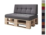 sunnypillow Palettenkissen Kaltschaum Palettenauflage Palettenpolster 120 x 80 Palettensofa Sitzkissen Rückenlehne gesteppt Indoor Outdoor 2er Set Grey