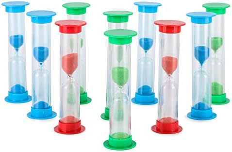 Sand Timer Set (2 Min) Large 10pcs Pack - Colorful Set of Two Minutes Hour Glasses for Kids - Color: Blue, Green, Red