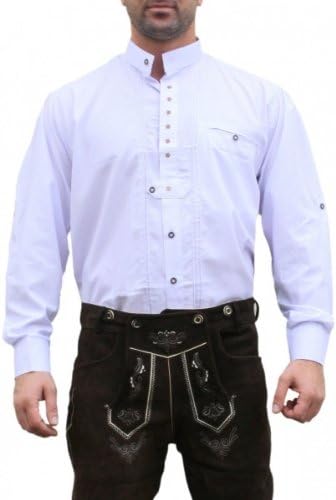 Trachtenhemd shirt for Lederhosen costumes cotton embroidered Edelweiss White (L)