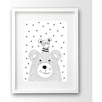 Babyposter ungerahmt, Bär und Hipster Maus, schwarz weiß, Tierposter
