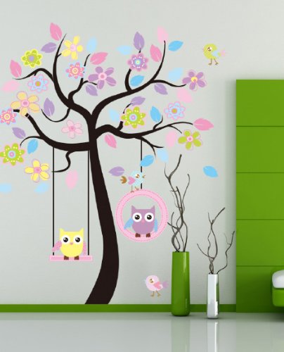 Chambre-stickers-muraux-mur-de-lusine-des-autocollants-de-Blansdi-rose-bleu-arbre-de-hibou-balancer-le-commerce-des-enfants