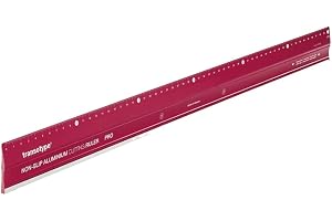 transotype skärlinjal PRO, 60 cm lång, linjal av aluminium i klarröd, halkfri, robust, med skärkant i stål och extra bred 50