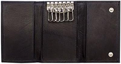 SHREYATGenuine Leather Credit Card Holder with Key Chain Pouch and Case Note - Black
