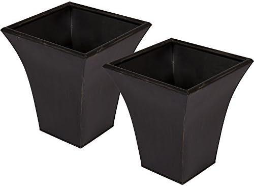 TWO PACK Luna Premium Metal Indoor Outdoor Planter Brushed Rustic Effect Royal Black 37 x 37 x 41 cm