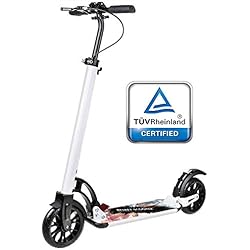 besrey Wheel Scooter Trottinette Pliable. Frein à Main et à Pied. Double système d'absorption des Chocs. pour Adultes et Adolescents. Blanc