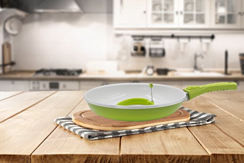 Pococina 26 cm Pfanne mit abnehmbarem Griff, Keramik beschichtet, induktionsgeeignet, spülmaschinenfest, antihaftbeschichtete Bratpfanne inkl. 1 x Silikon Spiegeleiform – Weiß & Grün - 5