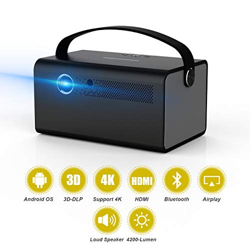 Videoproiettore 3D DLP Link 2019 Nuovo V7 Android 6.0 600 ANSI 4200 lumen Supporto Keystone Correzione Bluetooth WIFI per iPhone iPad Android HDMI/USB/TF 2G ROM 16G Flash