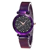 Damen Uhren, Starry Sky Damenuhren, Parkomm Frauen Sky Star Armbanduhr mit Magnet Band Schnalle für Business/Urlaub/Geburtstag Geschenke (Lila)