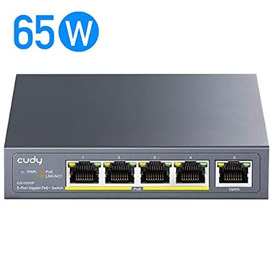 Cudy GS1005P Switch PoE+ 5 Ports Gigabit, 65 W, 4 * 10/100/1000Mbps PoE+ Ports, 802.3af/ 802.3at