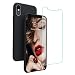 Produktbild JASBON iPhone X Hülle, iPhone X Silikon Handyhülle Schutzhülle Bumper Case Schutz vor Stoßfest/Scratch Cover mit Kostenfreier Schutzfolie für Apple iPhone X (Schwarz 1)