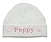Little Hearts Baby Hat 100% Super Soft Double Layered Cotton Personalised & Embroidered with the name of your choice. (0-3 Months, White & Pink Hearts)