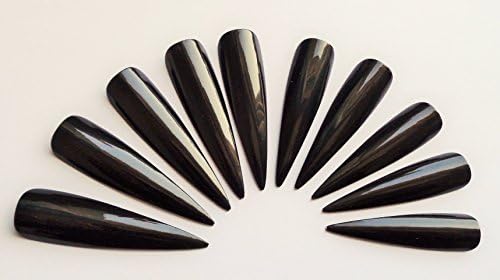 Long BLACK straight stiletto tips for Halloween by Pink Candy