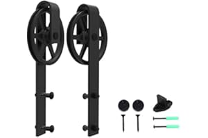 CCJH 2PCS Black Sliding Barn Wood Door Rollers Hanger Kit with Parts Big Wheel Flat Shape,Only 2PCS Rollers(No Rail)