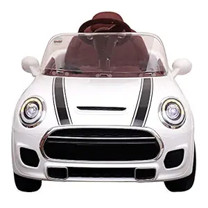 Srecap Mini Coper Electric Ride On Car For Kids With Rechargeable 12V Battery, Music, Lights And Swing.(White)