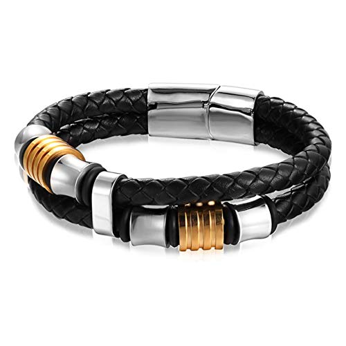 Preisvergleich Produktbild Elviray Schmuck Titan Stahl handgewebtes Leder Herrenarmband