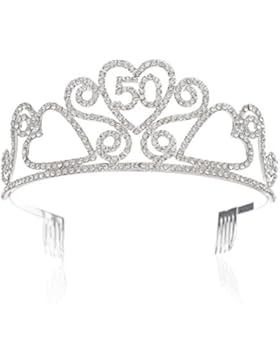 SWEETV Geburtstag Diadem Kristalle Geburtstagsfeier Birthday Krone Prinzessin Tiara Kopfschmuck mit Haarkämme, 50
