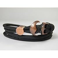 HanseCharms - Maritimes Surfer Anker Armband-Handmade-aus US Paracord Typ III-Verstellbar-Unisex-Wickelarmband-Geschenk-Frauen u. Männer Armband-Schwarz