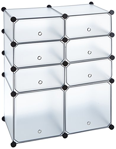 Regal Schrank Steckregal Badregal Kleiderschrank Kinderregal Kommode in Weiß Transparent mit 8 Fächern 95 cm Höhe