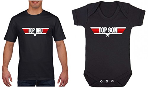 Purple Penguin Clothing Baby Grow - Top Dad T-Shirt, Top Son Baby Grow Combo - Black Large / 6-12 Months