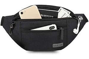 MAXTOP Grand Sac Banane pour Femme et Homme, Sac Banane avec Prise Casque et 4 Poches zippées, Ceinture réglable pour Le Cyclisme, la Course, Le Jogging, Les Voyages, l'extérieur