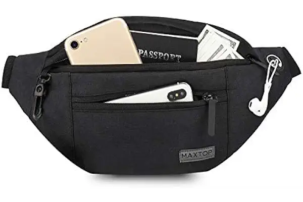 MAXTOP Riñonera Mujer Hombre con Conector para Auriculares y 4 Bolsillos con Cremallera, cinturón Ajustable, Bolsa para Entrenamiento al Aire Libre, Viajes, Casual, Correr, Senderismo