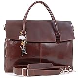  Catwalk Collection Handbags - Leder - Übergroße Laptoptasche Schultasche/Organizer/Arbeitstasche/Aktentasche für Damen - Laptop/iPad - Handtasche mit Schultergurt - HELENA - Braun