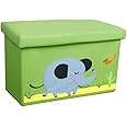 JZLIFE Lidded Storage Bin,Storage Stool,Large and Foldable Organizer Box with Cute Patterns for Kid's Toy,Book and Cloth,Multi-use Basket Storage Box,Toy Chest for Home and Nursery