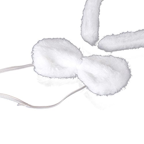 Kostuem Kleidung Dekor – SODIAL (R) Halloween Pluesch Fluffy Kaninchen Ohren Haar Baender Fliege Schwanz Tier Haeschen Kostuem Party Zubehoer Set Weiss Rosa - 4