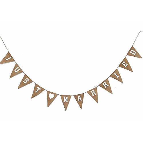 3M/10Feet Jute Hessischen Sackleinen Bunting Schöne Leinen Vintage Banner Flag Wimpel Girlande für Hochzeitsfest-Dekoration (JUST MARRIED)