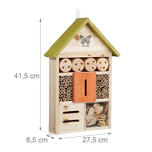 Relaxdays Insektenhotel Butterfly, Nistkasten für Bienen, Schmetterlinge, für Balkon, HxBxT: 41,5 x 27,5 x 8,5 cm, grün - 3