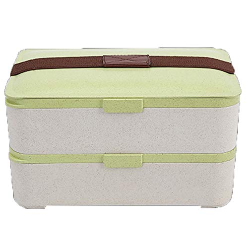 Preisvergleich Produktbild Lunchbox Doppelschicht Ballaststoff Schüler Teilnetz Beheizbar Bento-Box(19 * 11 * 11cm) (Farbe : Green)