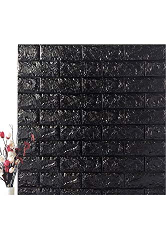 SMTD 10PCS Water Resistant 3D Brick Pattern Wall Stickers Living Room&Bedroom Background Wall Home Decoration DIY Anti-Collision Kid's Bedding Room Decor Embossed Brick Stone Standard Black