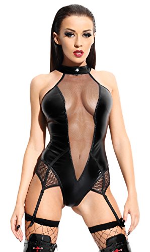 Preisvergleich Produktbild Demoniq Wetlook Damenbody Agnes Schnürung Strapsbody Schwarz Dessous Body Sexy