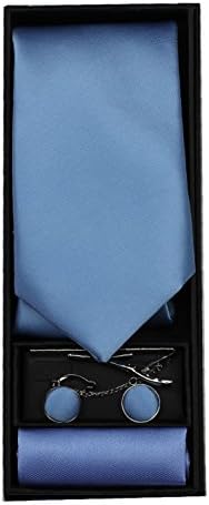 Mens 4 Piece Tie Set Gift Box Classic Plain Tie Cufflinks Pocket Square Tie Clip Wedding Prom Party