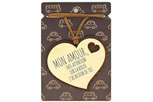power gift MON AMOUR FAIS ATTENTION SUR LA ROUTE, J'AI BESOIN DE TOI Pendentif pour rétroviseur en Bois 2 épaisseurs avec cordelette en Cuir. Cadeau Original Qui Vient du cœur pour Vos Proches. (10)