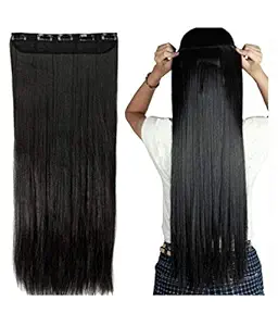 Chronex 5 Clips Based 24Inch Straight/Wavy Full Head Hair Extension/Wig for Girls & Women (Black)