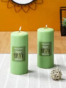 Hosley Fresh Bamboo Wax Pillar Candles (2.75 cm x 2.75 cm x 6 cm, Green, Set of 2)