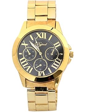 Armbanduhr - SODIAL(R) Mode Damen Herren Roman Runduhr Gold Legierung Armband Analog Quarz Kleid Armbanduhr Schwarz