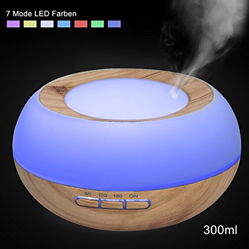 Luftbefeuchter Ultraschall 300ml,GreenClick Luftbefeuchter Humidifier LED Holzmaserung Oil Diffuser Purifier für babay Kinder Schlafzimmer Whonzimmer Büro Aromatherapie usw.