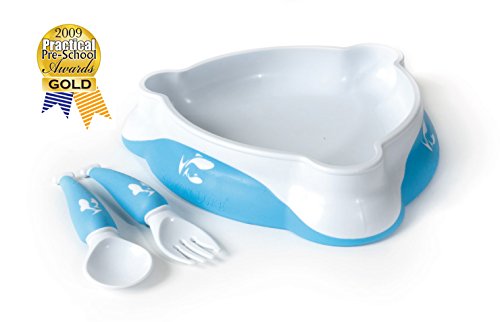 Baby Bowl Set, Plate Fork and Spoon. me-feed-me by Salmon Luke. Ideal for toddlers and babies to help with self-feeding.