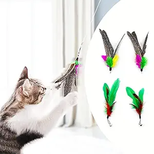 Sunkizzrs Cat Wand Interactive Feather Toy Wild Refill on Retractable Stick Fun Catcher Teaser Suitable Exercise Your Kitten to Make Pet Happy (Only 4 Feather)