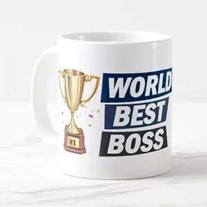exciting Lives Worlds Best Boss Printed Ceramic Mug (330ml, Multicolour)