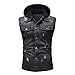 Produktbild Longra Herren Weste Jeansweste Steppweste ärmellos gefüttert Slimfit Jeans Jacke mit Abnehmbarer Kapuze Destroyed Vintage Denim Weste Jacke Hoodie Freizeitjacke Cowboy Outwear (M, Schwarz)