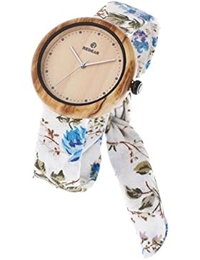 Redear Elegante Damen Holzuhr beiläufige leichte natürliche handgemachte hölzerne Uhr mit Blumen-Tuch Bügel Japanische...