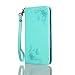 Produktbild Lonchee Samsung Galaxy A7(2015) Wallet Tasche Brieftasche Schutzhülle , geprägten Design Hochwertige PU Leder Folio Tasche Case Hülle im Bookstyle mit Standfunktion Kredit Kartenfächer (Mint Green)