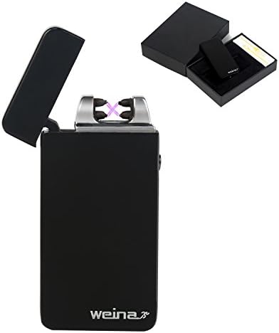 WEINAS Electronic Lighter USB Rechargeable Arc Lighter ,Windproof Flameless with Dual Arc and LED button (Black)
